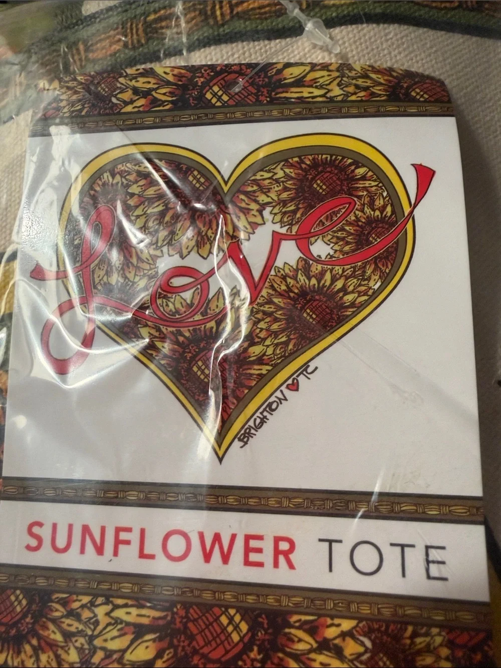 Brighton Vintage Sunflower Heart Canvas Tote in Cream, Yellow & Red